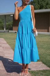 Vestido midi de un solo hombro con bolsillos y fruncido, de Simply Charmed